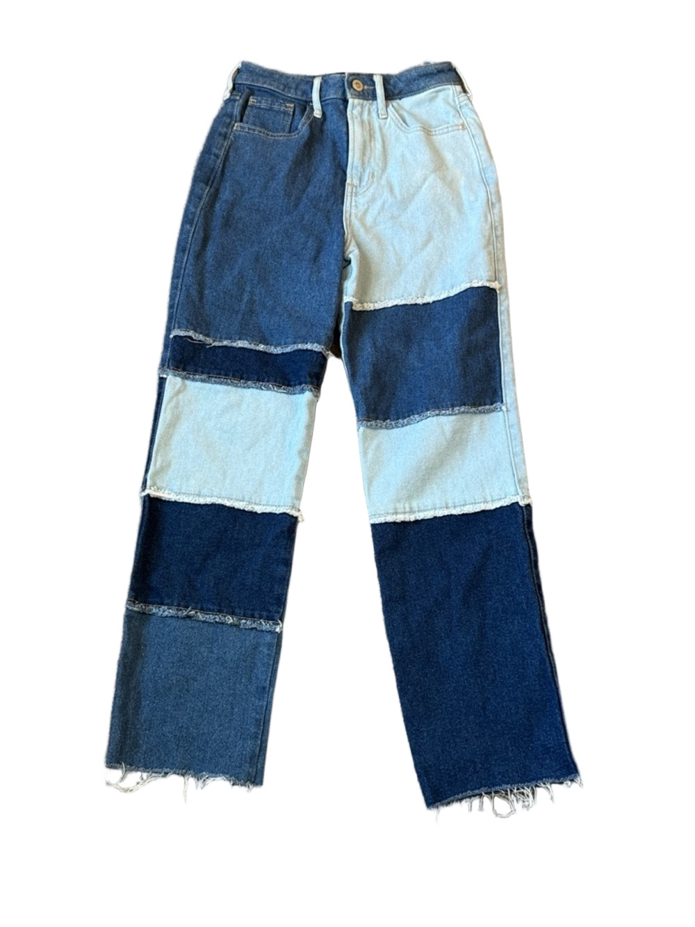 Hollister Patchwork Straight Leg Jeans Denim Colorblock High Rise SIZE 0R